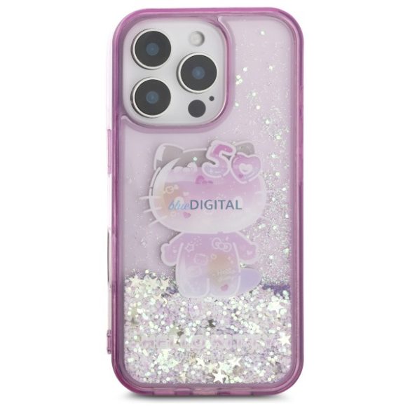 Hello Kitty HKHCP16LL50PPU Liquid Glitter 50TH Anniversary Party keménytok iPhone 16 Pro - lila