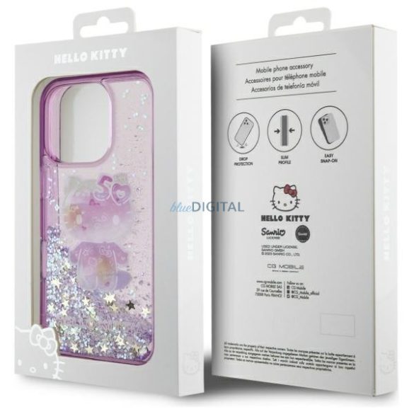 Hello Kitty HKHCP16LL50PPU Liquid Glitter 50TH Anniversary Party keménytok iPhone 16 Pro - lila