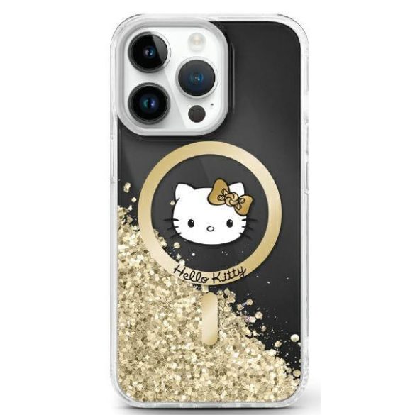 Hello Kitty HKHMP16SLGDIK Liquid Glitter Fever MagSafe-kompatibilis keménytok iPhone 16 - fekete