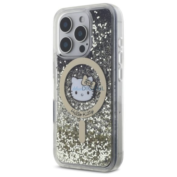 Hello Kitty HKHMP16LLGDIK Liquid Glitter Fever MagSafe-kompatibilis keménytok iPhone 16 Pro - fekete