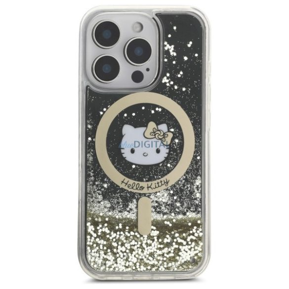 Hello Kitty HKHMP16LLGDIK Liquid Glitter Fever MagSafe-kompatibilis keménytok iPhone 16 Pro - fekete