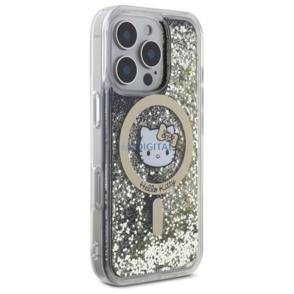 Hello Kitty HKHMP16LLGDIK Liquid Glitter Fever MagSafe-kompatibilis keménytok iPhone 16 Pro - fekete