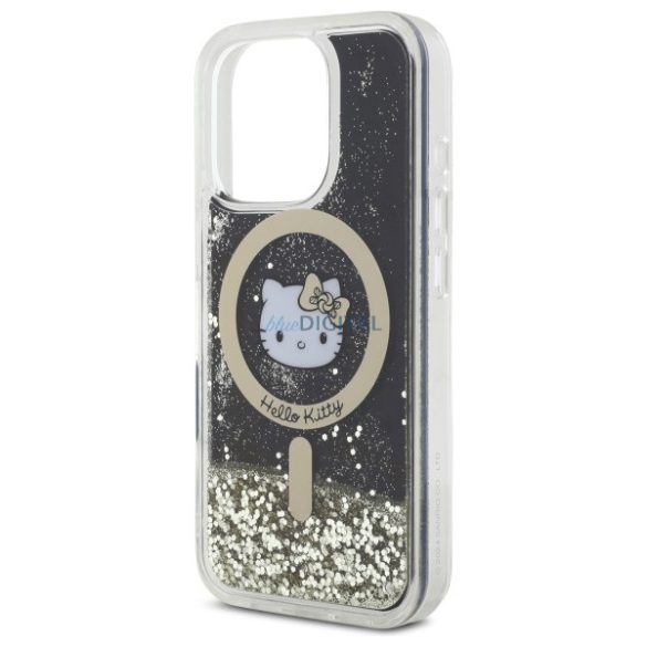 Hello Kitty HKHMP16LLGDIK Liquid Glitter Fever MagSafe-kompatibilis keménytok iPhone 16 Pro - fekete