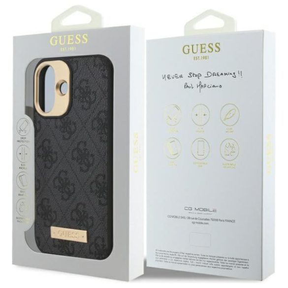 Guess GUHMP16SU4GPRK 4G Logo Plate MagSafe keménytok iPhone 16 - fekete