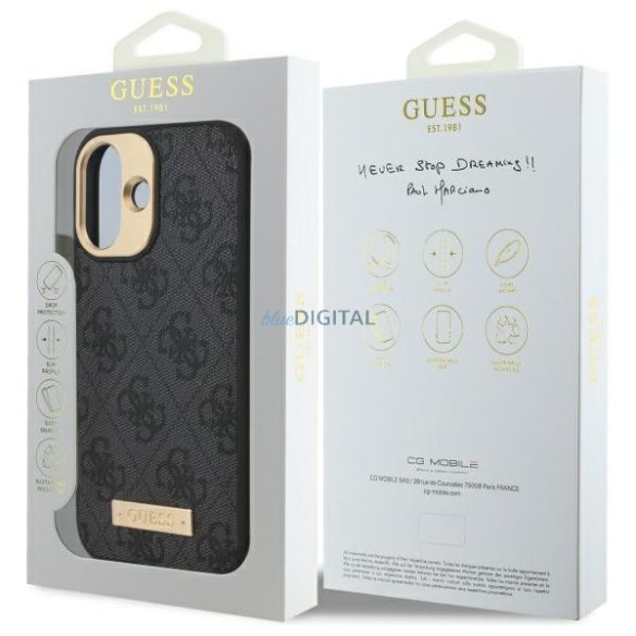 Guess GUHMP16MU4GPRK 4G Logo Plate MagSafe keménytok iPhone 16 Plus - fekete