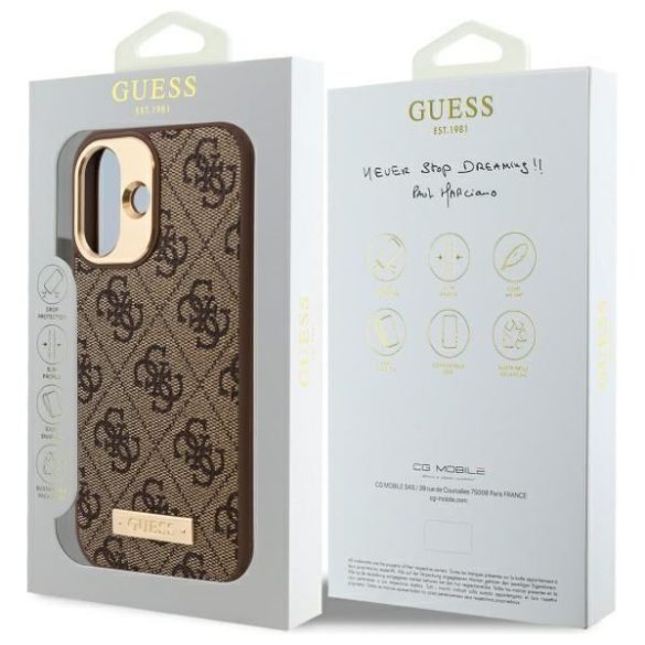 Guess GUHMP16SU4GPRW 4G Logo Plate MagSafe keménytok iPhone 16 - barna