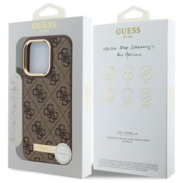 Guess GUHMP16LU4GPRW 4G Logo Plate MagSafe keménytok iPhone 16 Pro - barna