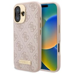   Guess GUHMP16SU4GPRP 4G Logo Plate MagSafe keménytok iPhone 16 - rózsaszín