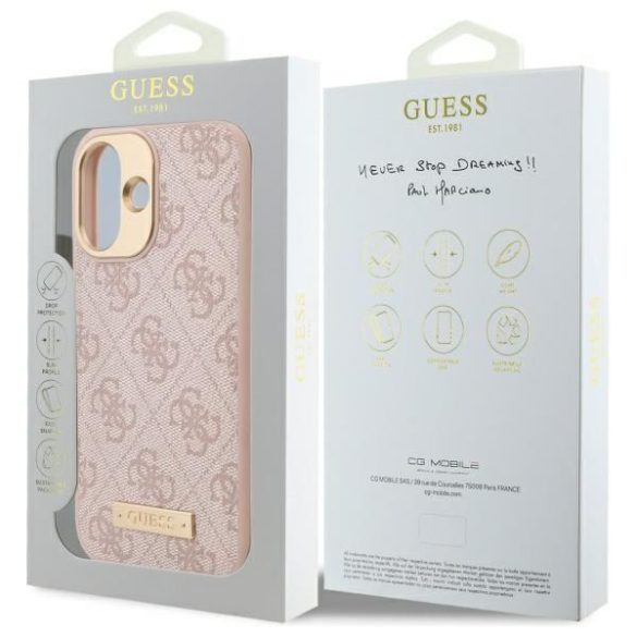 Guess GUHMP16SU4GPRP 4G Logo Plate MagSafe keménytok iPhone 16 - rózsaszín