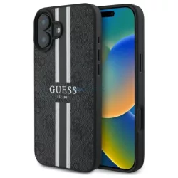   Guess GUHMP16SP4RPSK 4G Printed Stripes MagSafe-kompatibilis keménytok iPhone 16 - fekete