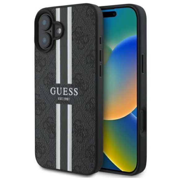 Guess GUHMP16SP4RPSK 4G Printed Stripes MagSafe-kompatibilis keménytok iPhone 16 - fekete