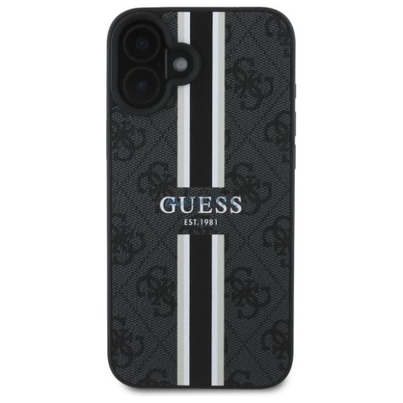 Guess GUHMP16SP4RPSK 4G Printed Stripes MagSafe-kompatibilis keménytok iPhone 16 - fekete