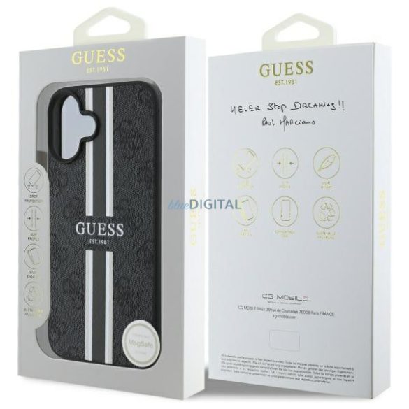 Guess GUHMP16SP4RPSK 4G Printed Stripes MagSafe-kompatibilis keménytok iPhone 16 - fekete