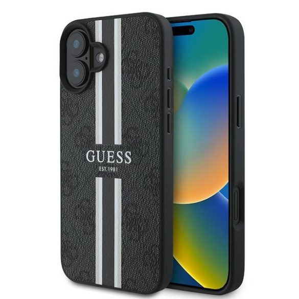 Guess GUHMP16MP4RPSK 4G Printed Stripes MagSafe keménytok iPhone 16 Plus - fekete