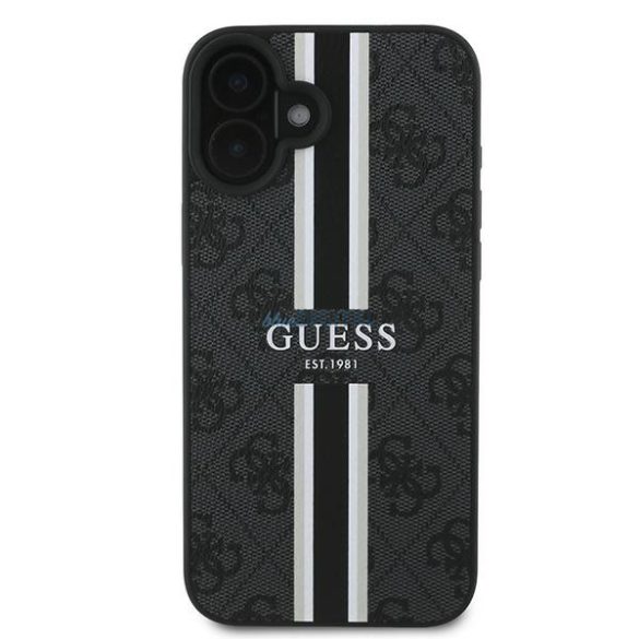 Guess GUHMP16MP4RPSK 4G Printed Stripes MagSafe keménytok iPhone 16 Plus - fekete