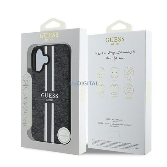 Guess GUHMP16MP4RPSK 4G Printed Stripes MagSafe keménytok iPhone 16 Plus - fekete