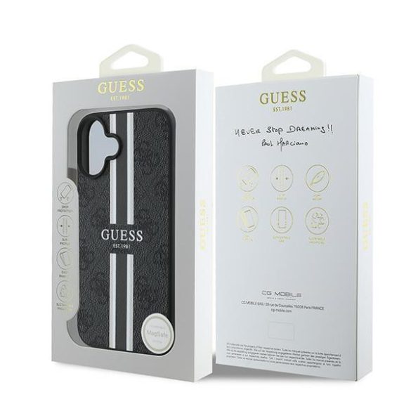 Guess GUHMP16MP4RPSK 4G Printed Stripes MagSafe keménytok iPhone 16 Plus - fekete