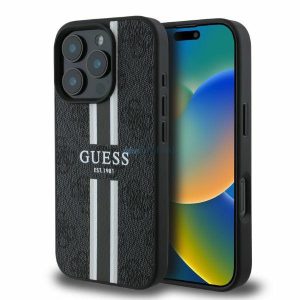 Guess GUHMP16LP4RPSK MagSafe 4G Printed Stripes keménytok iPhone 16 Pro - fekete