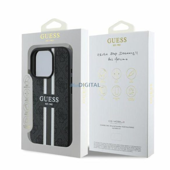 Guess GUHMP16LP4RPSK MagSafe 4G Printed Stripes keménytok iPhone 16 Pro - fekete