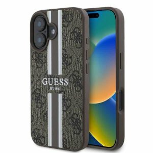 Guess GUHMP16SP4RPSW MagSafe 4G Printed Stripes keménytok iPhone 16 - barna