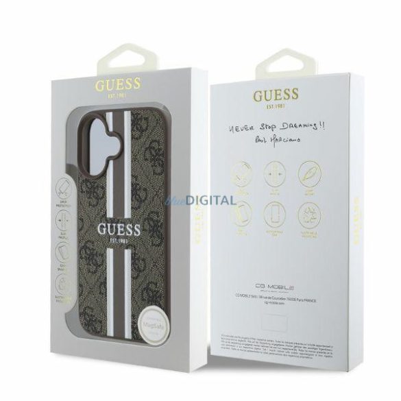 Guess GUHMP16SP4RPSW MagSafe 4G Printed Stripes keménytok iPhone 16 - barna