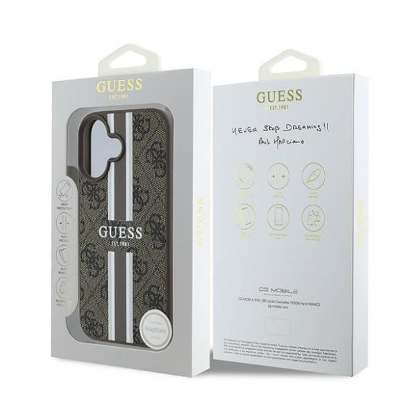 Guess GUHMP16MP4RPSW 4G Printed Stripes MagSafe keménytok iPhone 16 Plus - barna