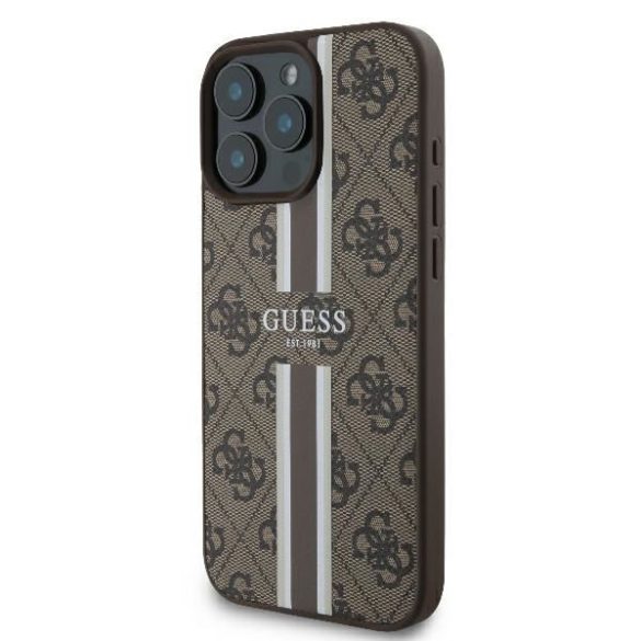 Guess GUHMP16LP4RPSW 4G Printed Stripes MagSafe keménytok iPhone 16 Pro - barna