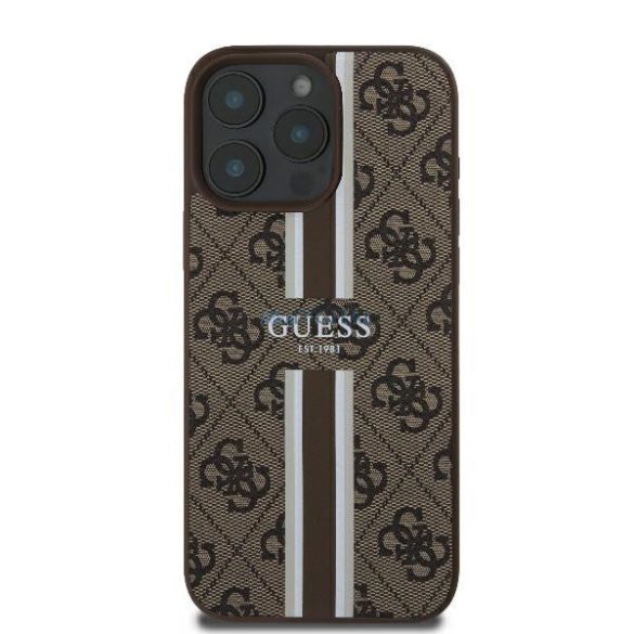 Guess GUHMP16LP4RPSW 4G Printed Stripes MagSafe keménytok iPhone 16 Pro - barna