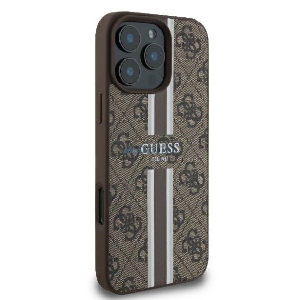 Guess GUHMP16LP4RPSW 4G Printed Stripes MagSafe keménytok iPhone 16 Pro - barna