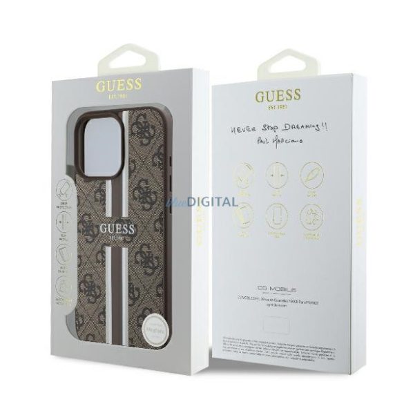 Guess GUHMP16LP4RPSW 4G Printed Stripes MagSafe keménytok iPhone 16 Pro - barna