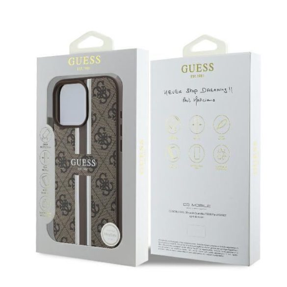 Guess GUHMP16LP4RPSW 4G Printed Stripes MagSafe keménytok iPhone 16 Pro - barna