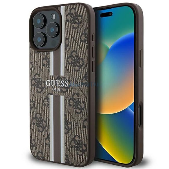 Guess GUHMP16XP4RPSW 4G Printed Stripes MagSafe keménytok iPhone 16 Pro Max - barna