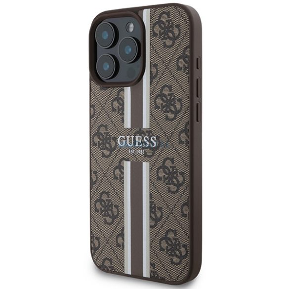 Guess GUHMP16XP4RPSW 4G Printed Stripes MagSafe keménytok iPhone 16 Pro Max - barna