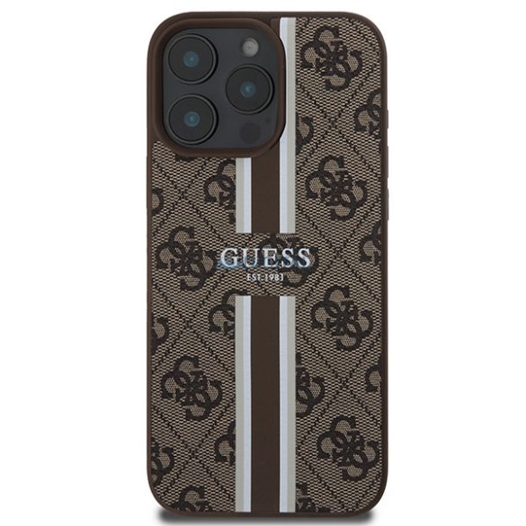 Guess GUHMP16XP4RPSW 4G Printed Stripes MagSafe keménytok iPhone 16 Pro Max - barna