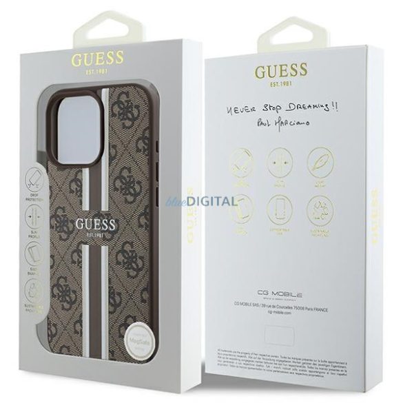 Guess GUHMP16XP4RPSW 4G Printed Stripes MagSafe keménytok iPhone 16 Pro Max - barna