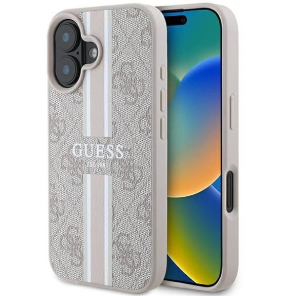 Guess GUHMP16SP4RPSP 4G Printed Stripes MagSafe keménytok iPhone 16 - rózsaszín