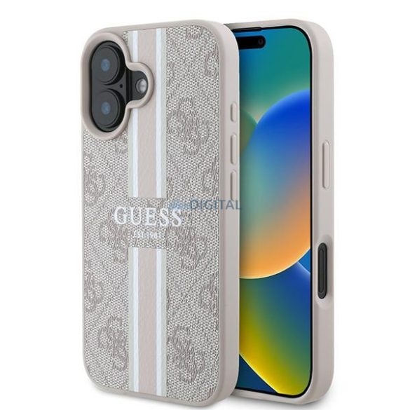 Guess GUHMP16MP4RPSP 4G Printed Stripes MagSafe keménytok iPhone 16 Plus - rózsaszín