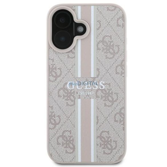 Guess GUHMP16MP4RPSP 4G Printed Stripes MagSafe keménytok iPhone 16 Plus - rózsaszín