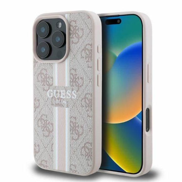 Guess GUHMP16LP4RPSP MagSafe 4G Printed Stripes keménytok iPhone 16 Pro - rózsaszín