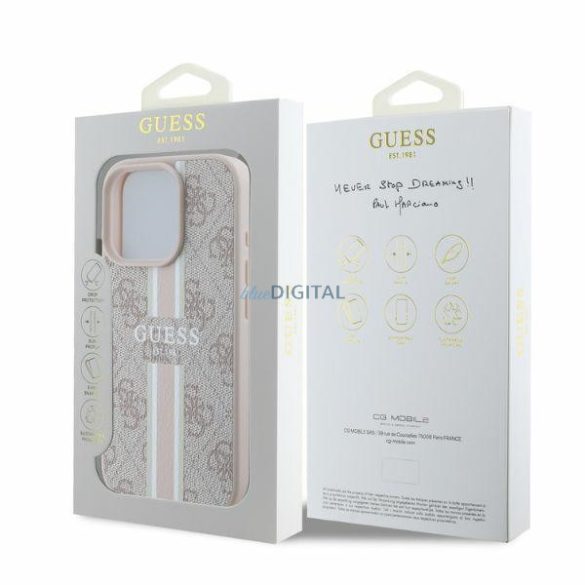 Guess GUHMP16LP4RPSP MagSafe 4G Printed Stripes keménytok iPhone 16 Pro - rózsaszín