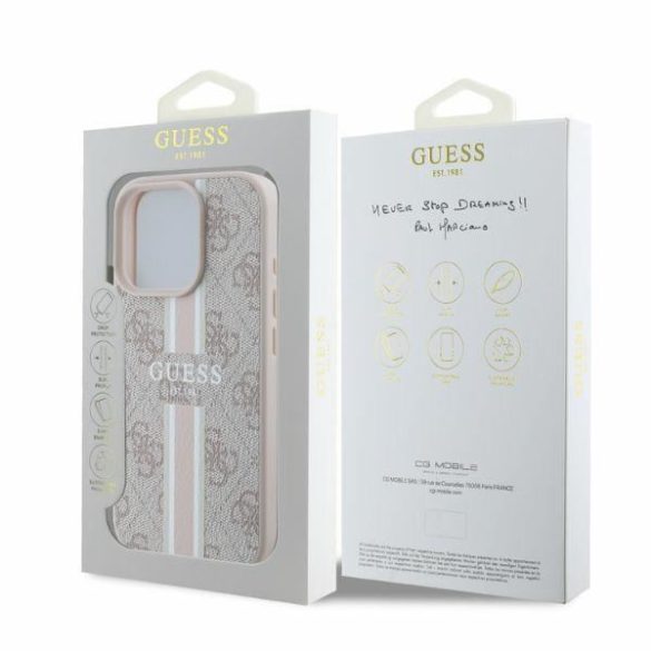 Guess GUHMP16LP4RPSP MagSafe 4G Printed Stripes keménytok iPhone 16 Pro - rózsaszín