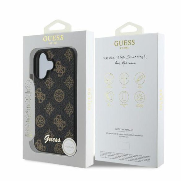 Guess GUHMP16SPGPYSK Peony Script MagSafe keménytok iPhone 16 - fekete