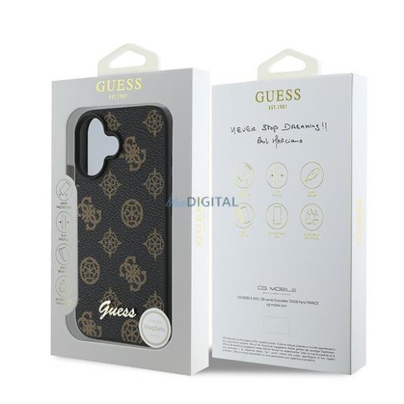 Guess GUHMP16MPGPYSK Peony Script MagSafe keménytok iPhone 16 Plus - fekete