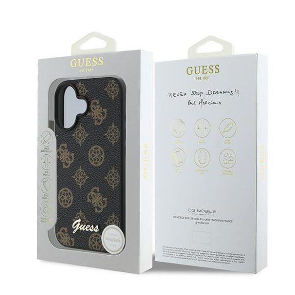 Guess GUHMP16MPGPYSK Peony Script MagSafe keménytok iPhone 16 Plus - fekete