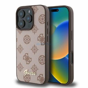 Guess GUHMP16LPGPYSW MagSafe PU Peony Script keménytok iPhone 16 Pro - barna