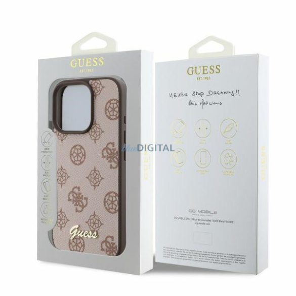 Guess GUHMP16LPGPYSW MagSafe PU Peony Script keménytok iPhone 16 Pro - barna