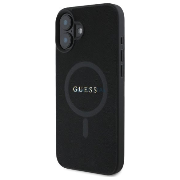 Guess GUHMP16SPSAHMCK Saffiano Classic Logo MagSafe-kompatibilis keménytok iPhone 16 - fekete