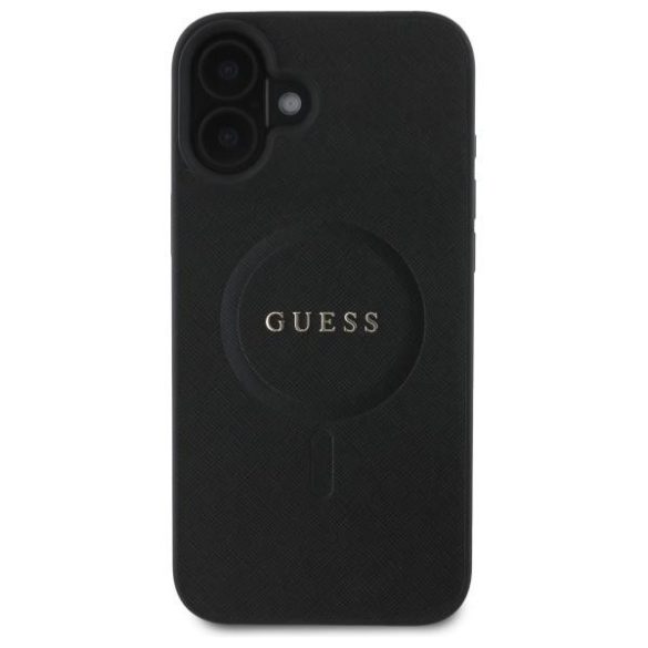 Guess GUHMP16SPSAHMCK Saffiano Classic Logo MagSafe-kompatibilis keménytok iPhone 16 - fekete