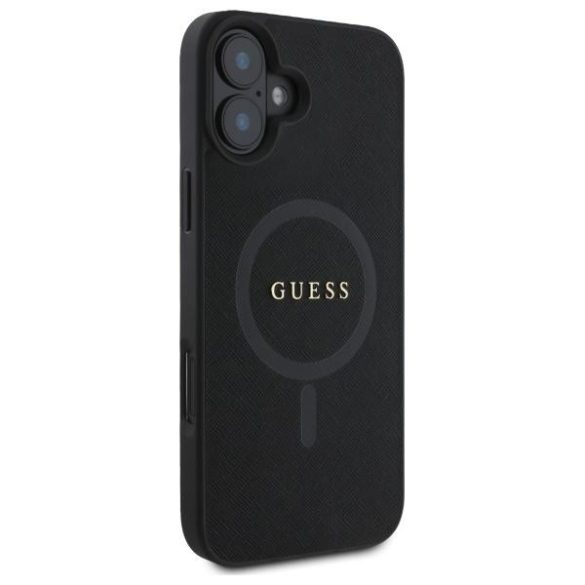 Guess GUHMP16SPSAHMCK Saffiano Classic Logo MagSafe-kompatibilis keménytok iPhone 16 - fekete