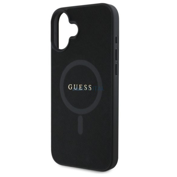 Guess GUHMP16SPSAHMCK Saffiano Classic Logo MagSafe-kompatibilis keménytok iPhone 16 - fekete